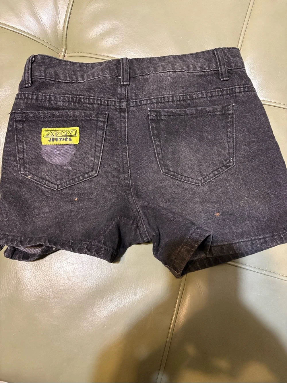 Black Pac-Man Print Girls  Denim Shorts